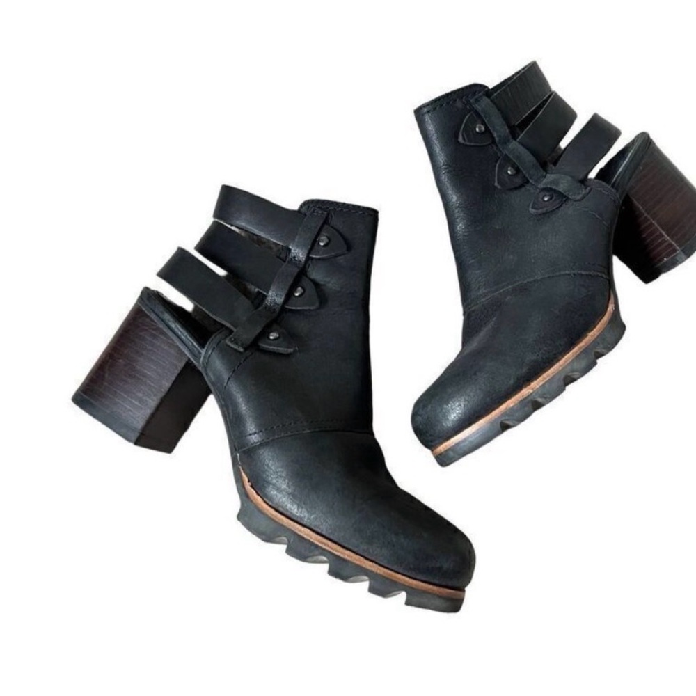 Sorel Black Heeled Boots with Strap Detail